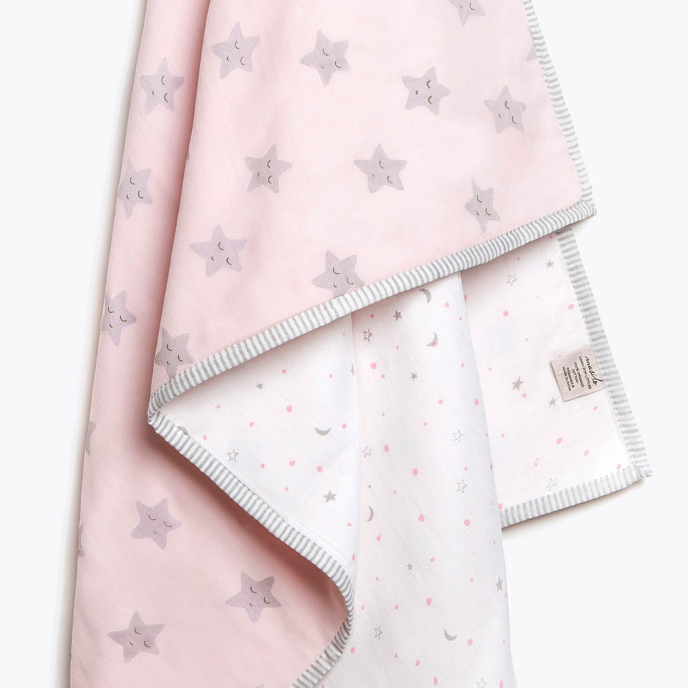 Sleepy Star Pink Soft Dohar Blanket For Babies | Cotton | 42" x 42"