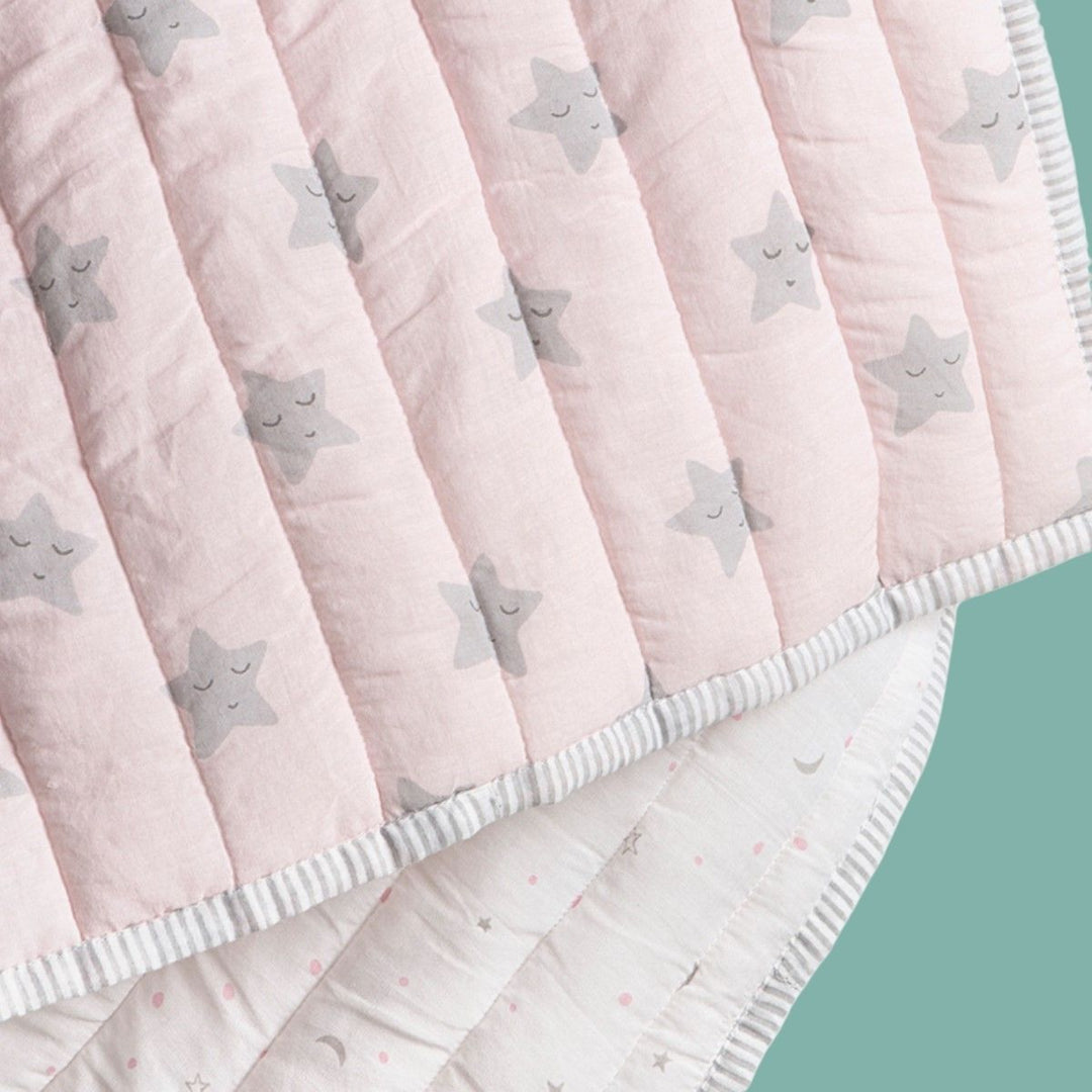 Sleepy Star Pink Soft Quilted Blanket For Babies | Cotton