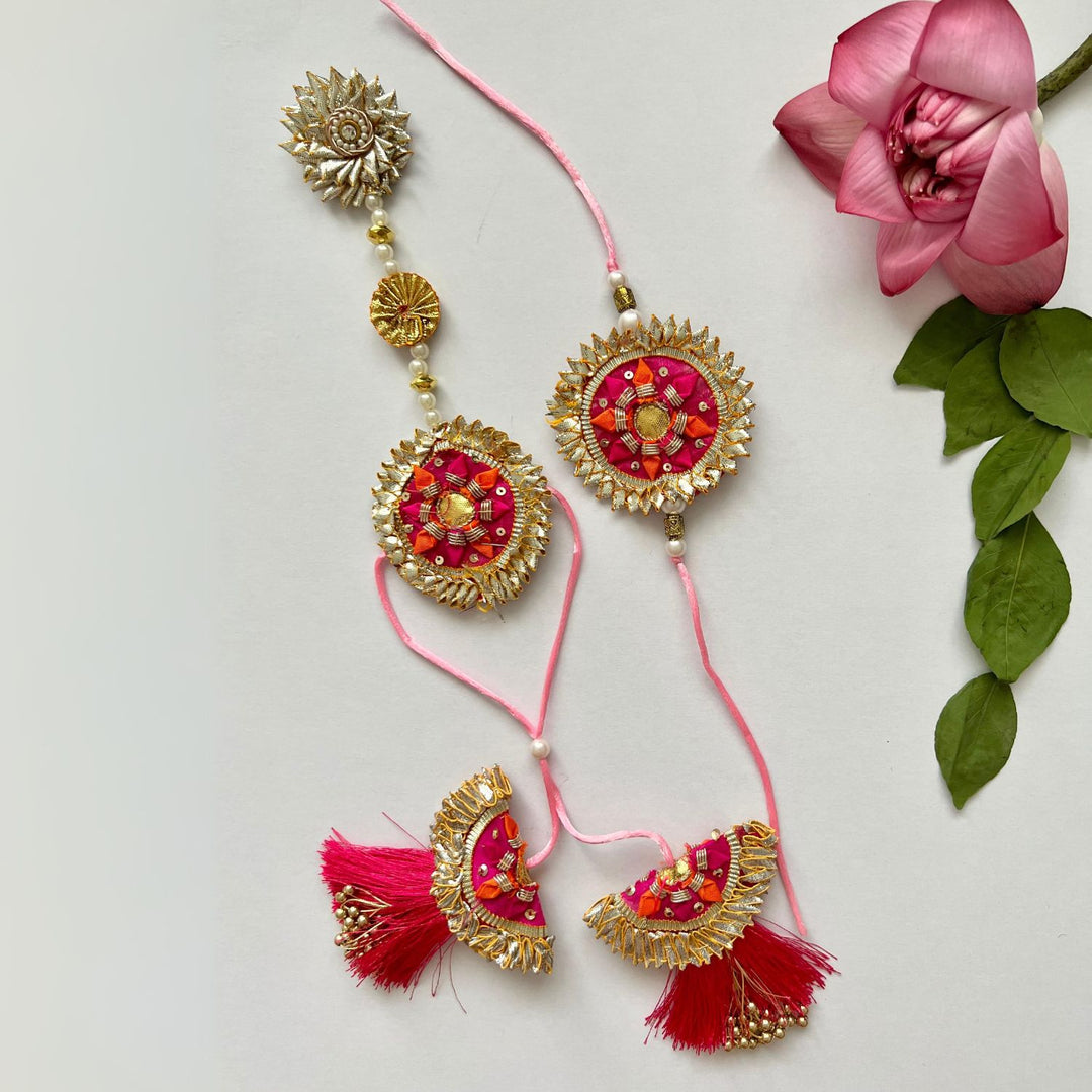 Sneh Gota Patti Rakhi And Lumba Set | Festive & Traditional | Pink & Golden