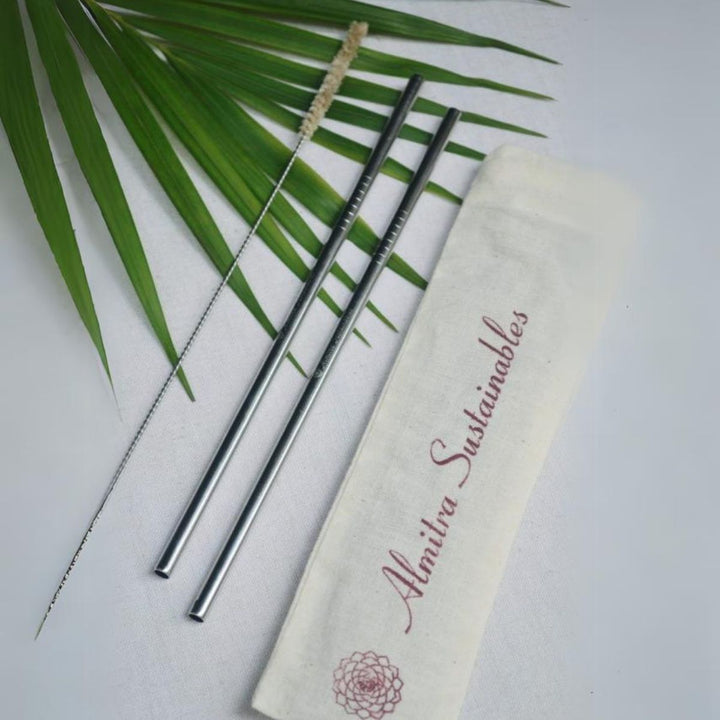 Stainless Steel Straws Straight | Pack Of 2 | With Straw Cleaner | Easy Clean