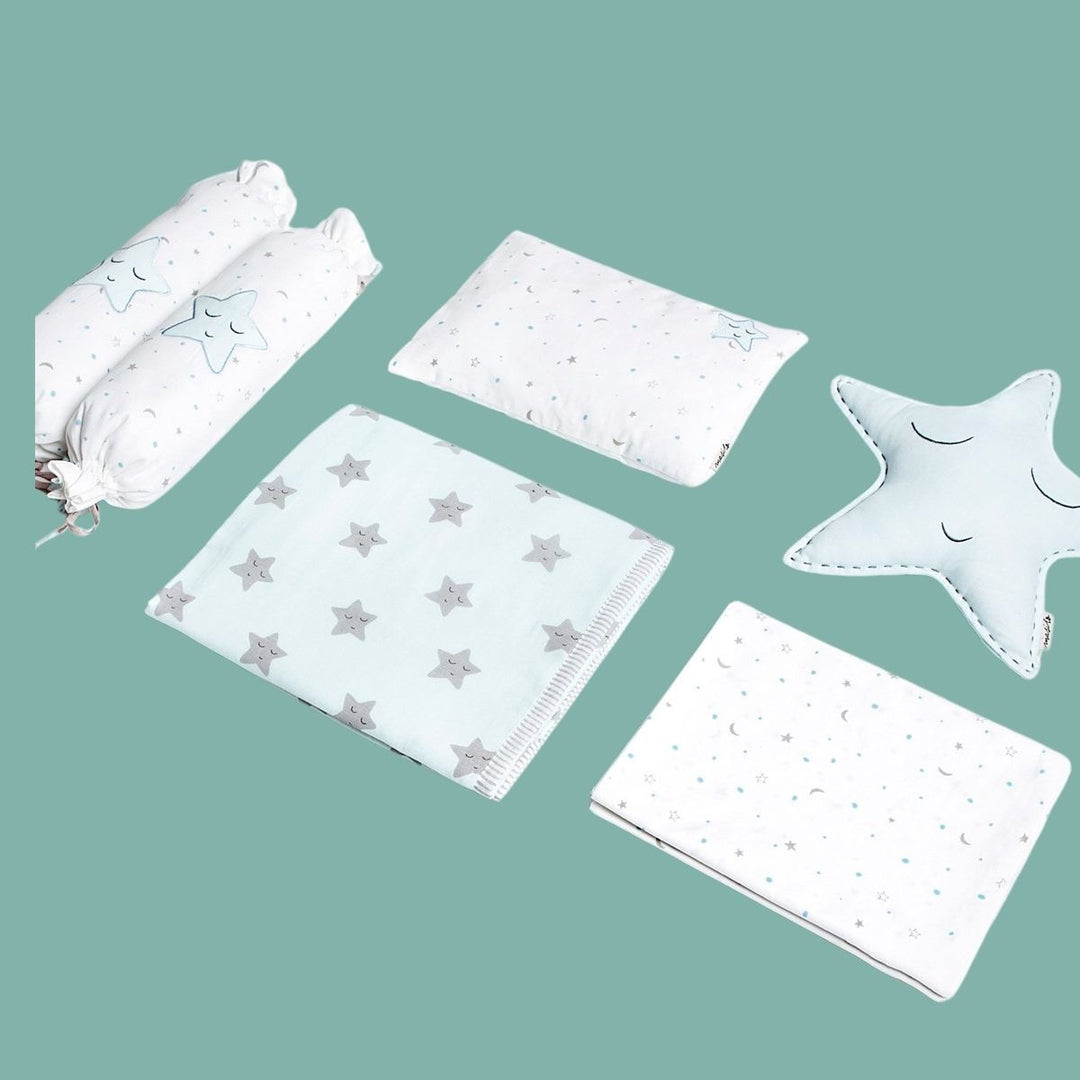 Star Light Blue Dohar Bedding Set For Babies | Cotton | Set Of 6