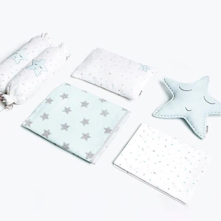 Star Light Blue Quilt Bedding Set For Babies | Cotton | Set Of 6