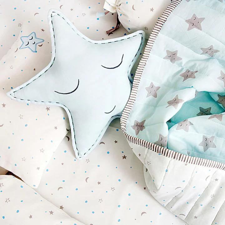 Star Light Blue Quilt Bedding Set For Babies | Cotton | Set Of 6