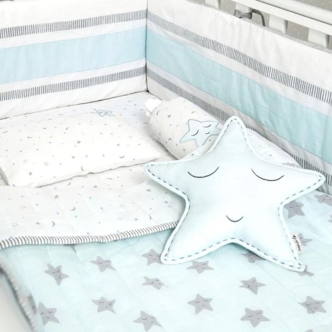 Star Light Blue Quilt Bedding Set For Babies | Cotton | Set Of 6