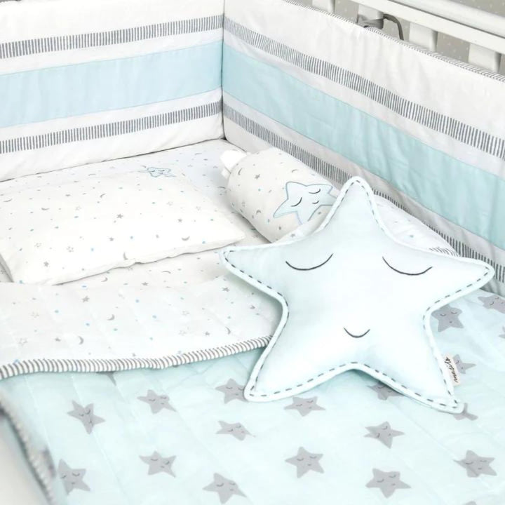 Star Light Blue Quilt Bedding Set For Babies | Cotton | Set Of 6