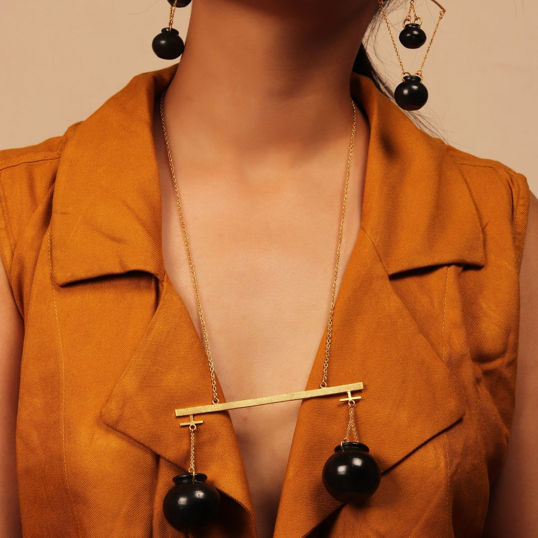 Statement Neckpiece | 22kt Gold Plated | Smart | Hand Crafted With Black Pottery 