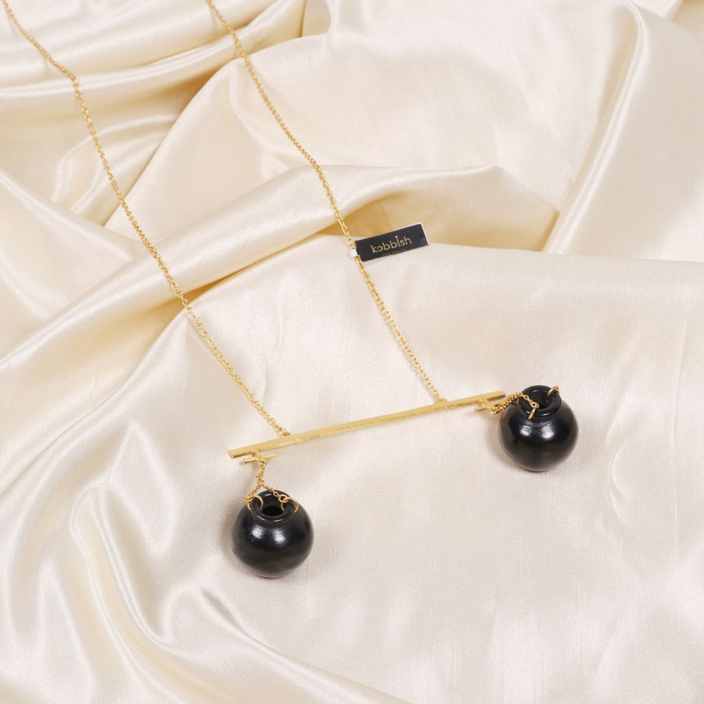 Statement Neckpiece | 22kt Gold Plated | Smart | Hand Crafted With Black Pottery 
