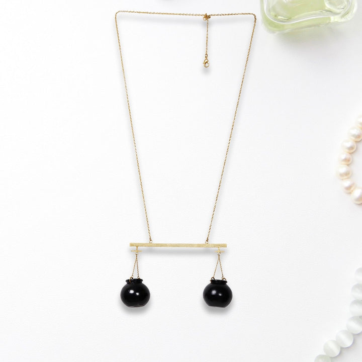Statement Neckpiece | 22kt Gold Plated | Smart | Hand Crafted With Black Pottery  1
