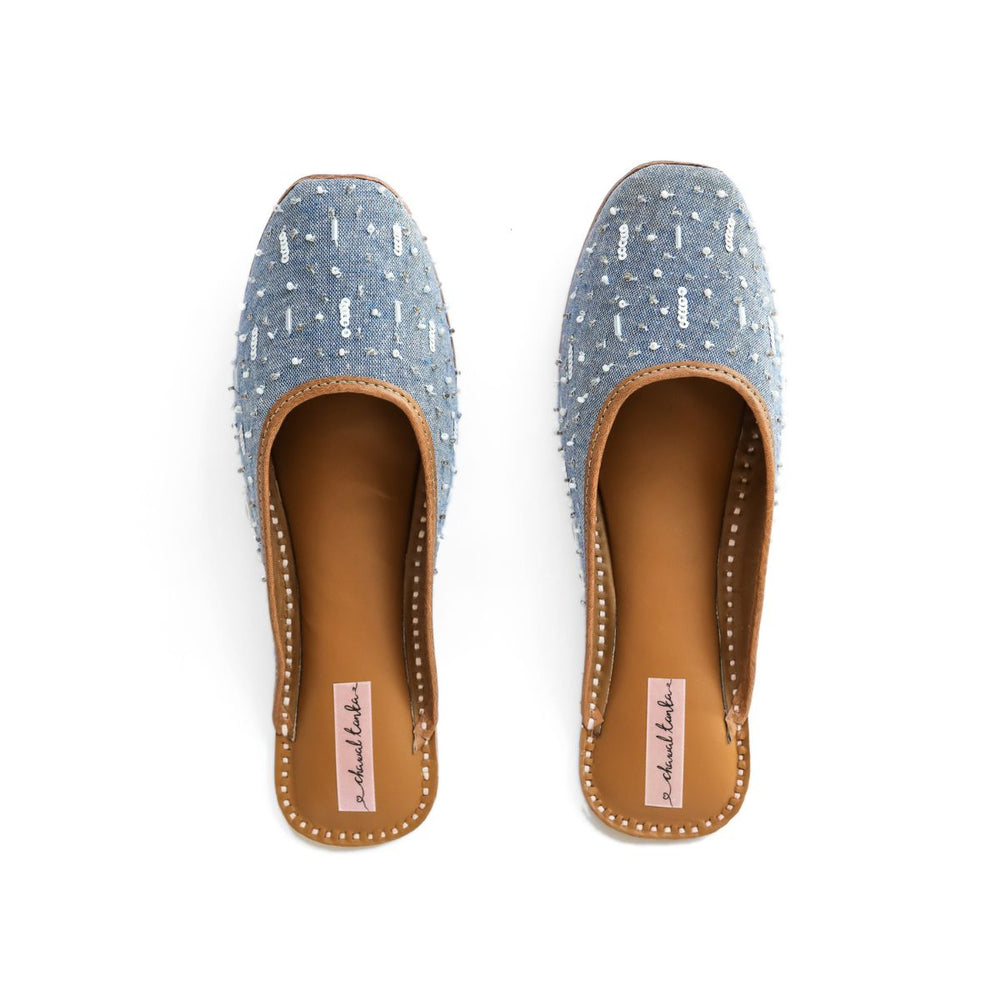 Steel Blue Women Jutti | Bead Embellished | Festive & Wedding Apt