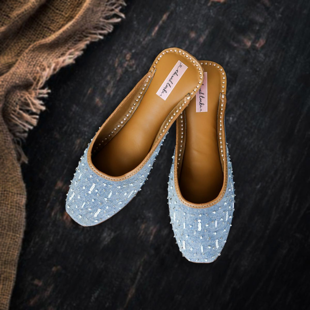 Steel Blue Women Jutti | Bead Embellished | Festive & Wedding Apt