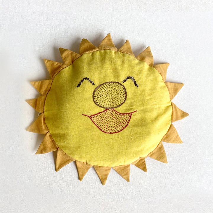 Sun Shaped & Mustard Seed Filled Pillow | Soft Cotton | Hand-Embroidered
