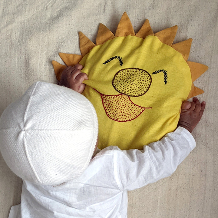 Sun Shaped & Mustard Seed Filled Pillow | Soft Cotton | Hand-Embroidered