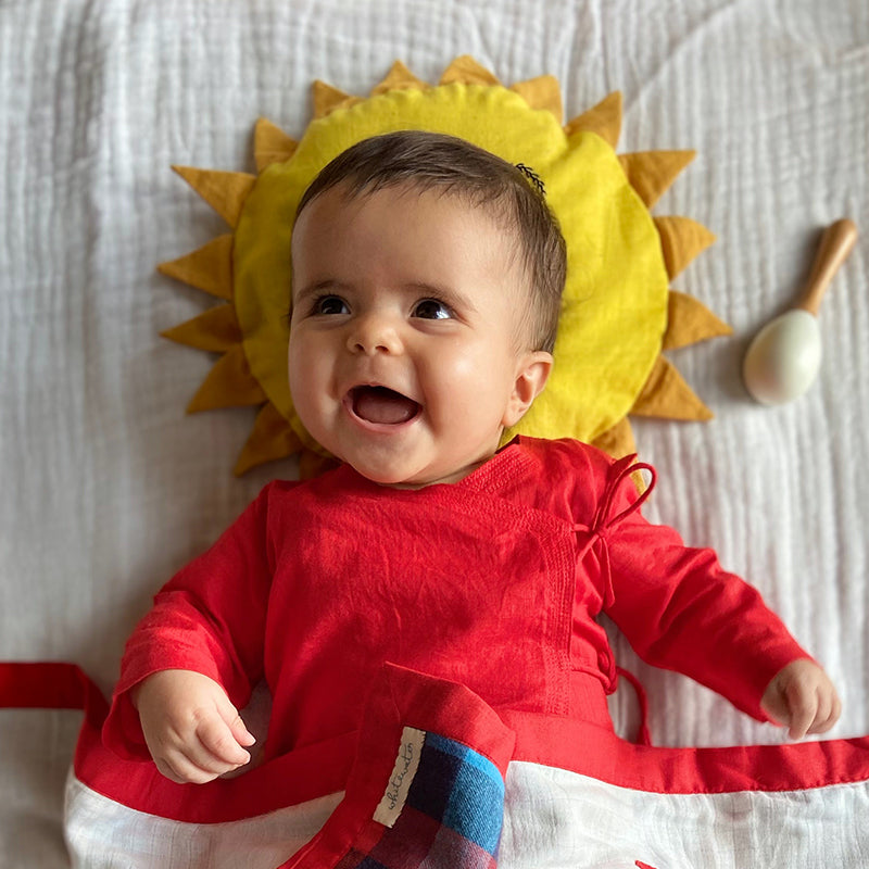 Sun Shaped & Mustard Seed Filled Pillow | Soft Cotton | Hand-Embroidered