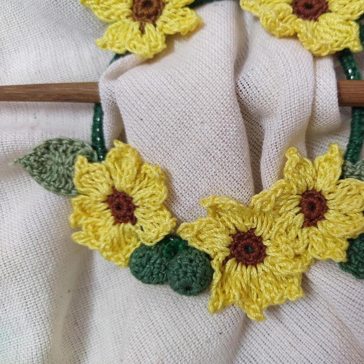 Sunflower Crochet Hair Tie | Hand-crafted | Cotton | Yellow and Green