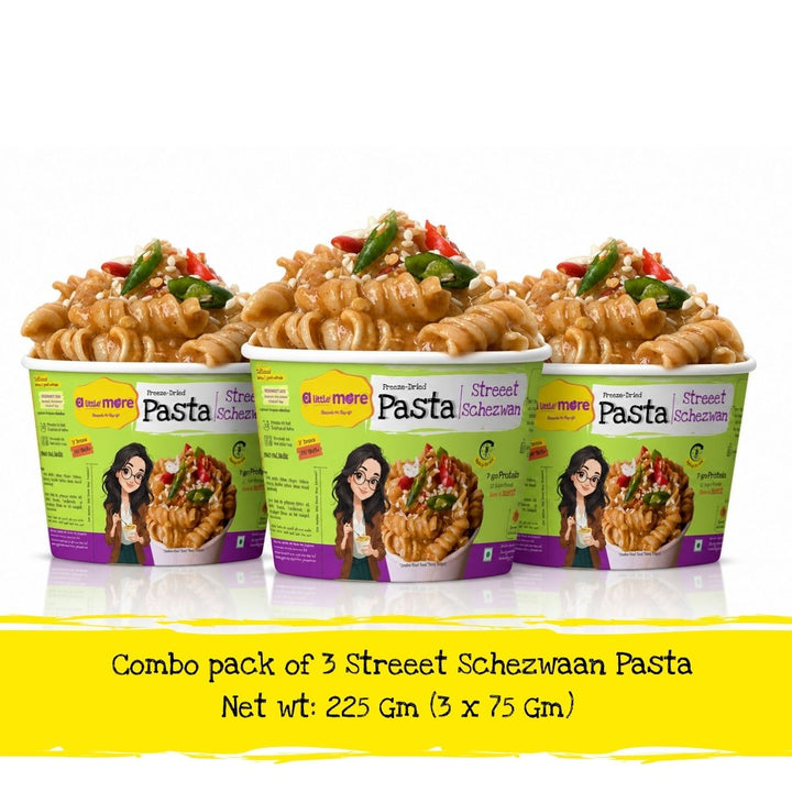 Ready to Eat Pasta | Freeze Dried Streeet Schezwan | 8 Mins Ready | Travel Friendly | Add Hot Water | Pack of 3