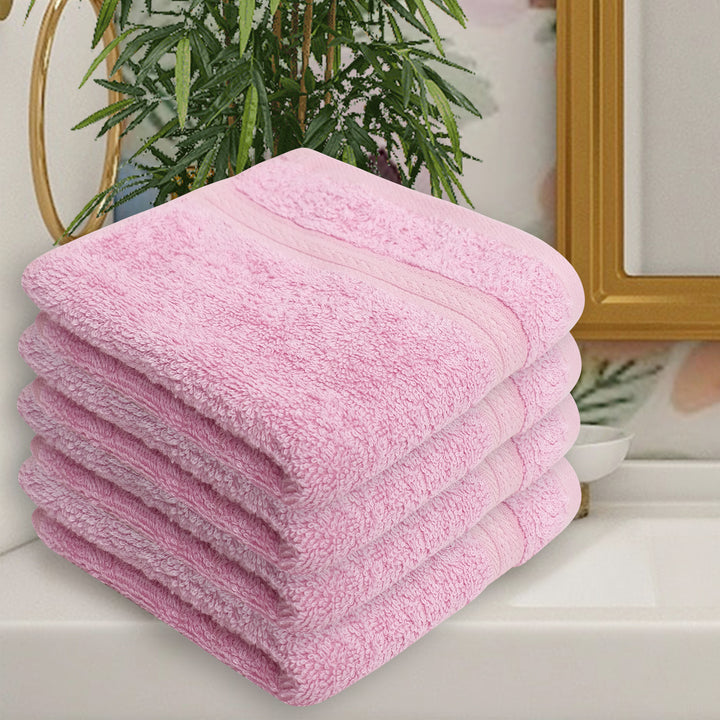 Bright Pink Face Towels | Made of Bamboo | Super Soft And Absorbent | Pack of 4