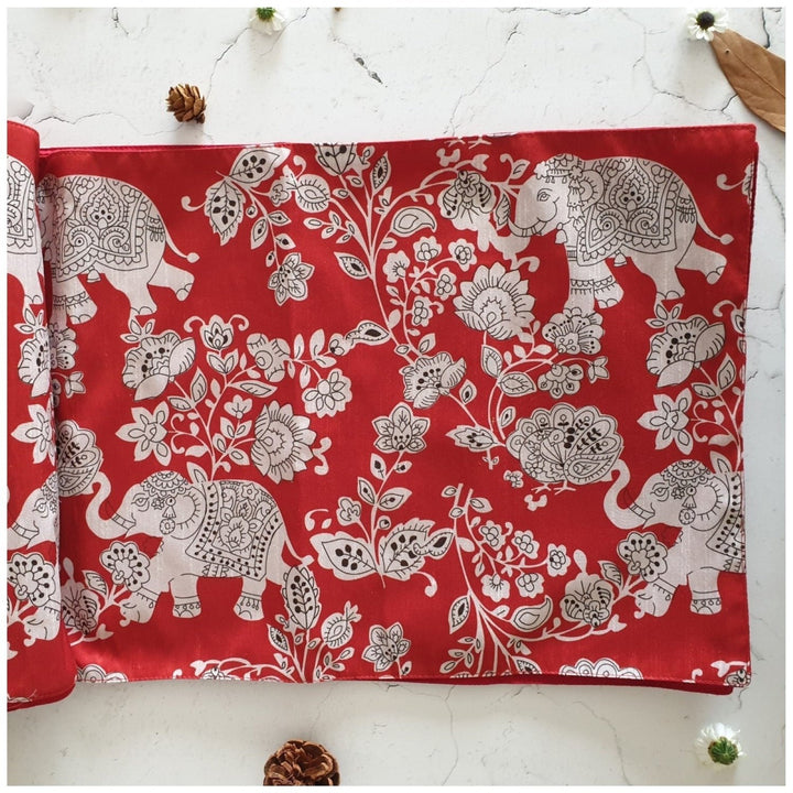 Vibrant Red Table Runner In Dupion Silk | Artistic And Ethnic | 11.5" X 82"