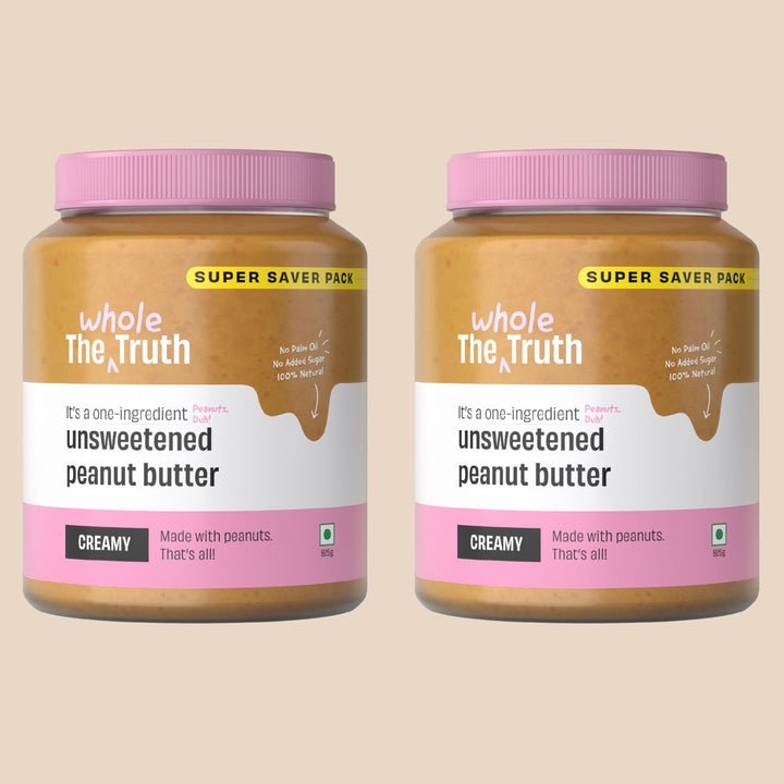 Creamy Unsweetened Peanut Butter | Vegan-Gluten Free-No Preservatives-No Palm Oil | Pack of 2