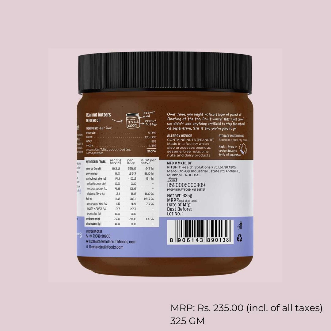 Crunchy Dark Chocolate Peanut Butter | No Palm Oil-Emulsifier-Added Sugar-Salt