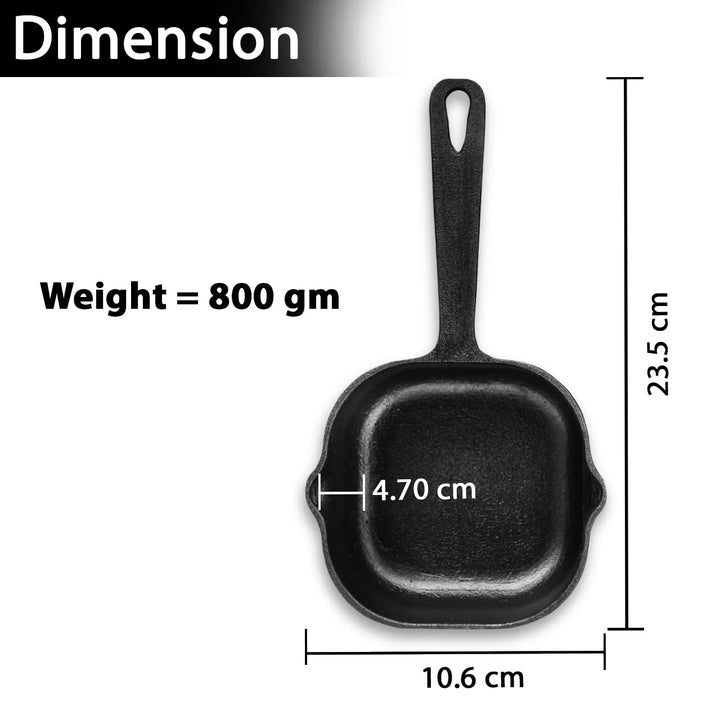 Tadka Pan | Cast Iron | Chemical Free Coating | Pre Seasoned with Oil | Square