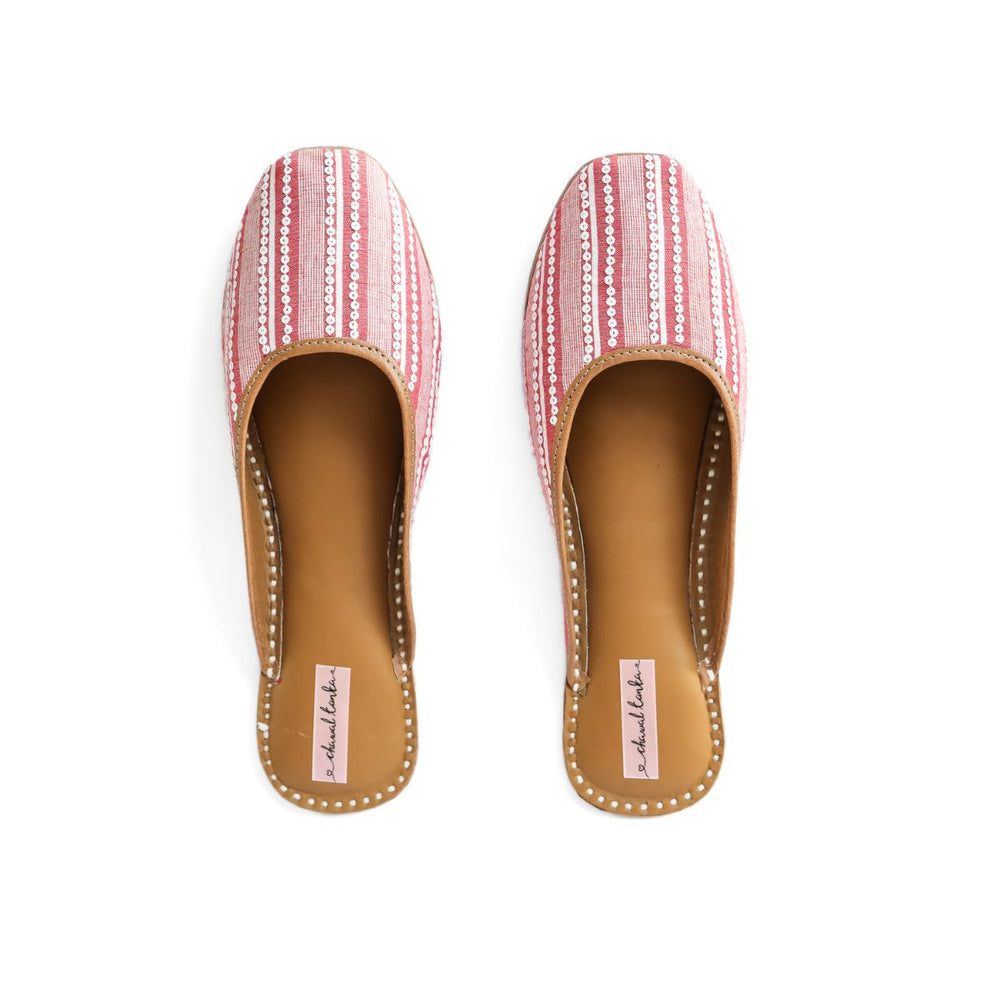 Trendy Stripes Women Jutti | Embellished | Crimson Red & White