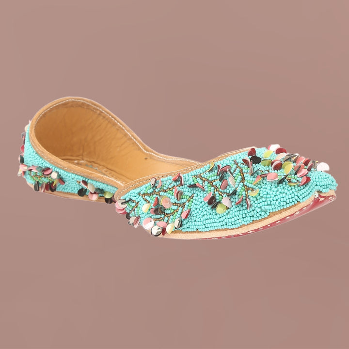Turquoise Jutti For Women | Beautiful Floral Work | Wedding Wear
