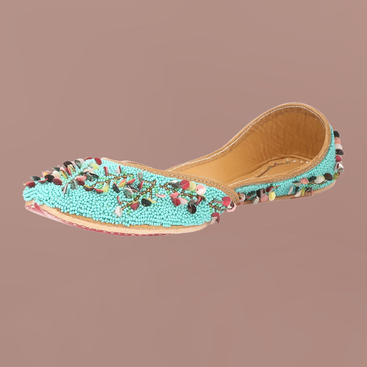 Turquoise Jutti For Women | Beautiful Floral Work | Wedding Wear
