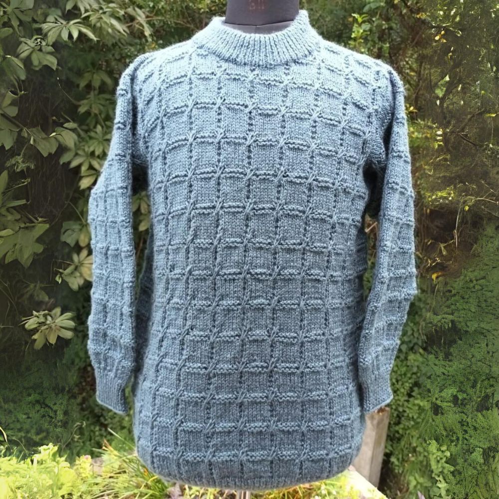 Steel Blue Hand-Knitted Woollen Pullover for Men | Turtle Neck And Full Sleeved | Winter Wear 