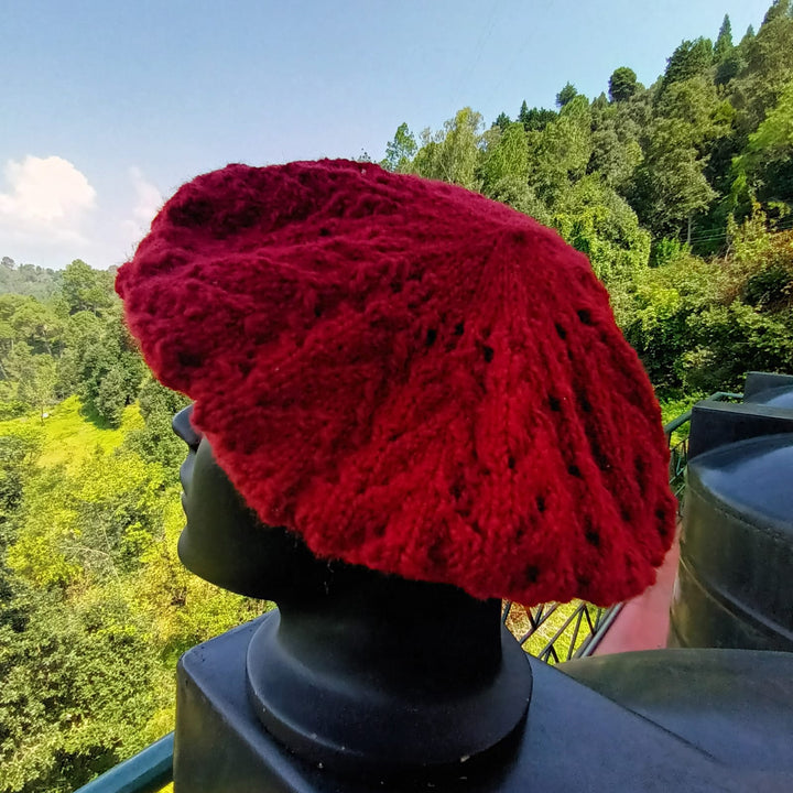 Maroon Beret Cap, Warm Winter Head Wear 