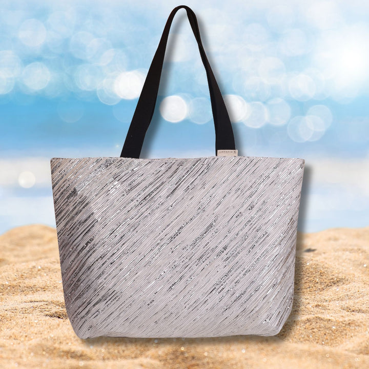 Beach Bag | Tote | Silver-White | Hand-Crafted | Spacious | Stylish