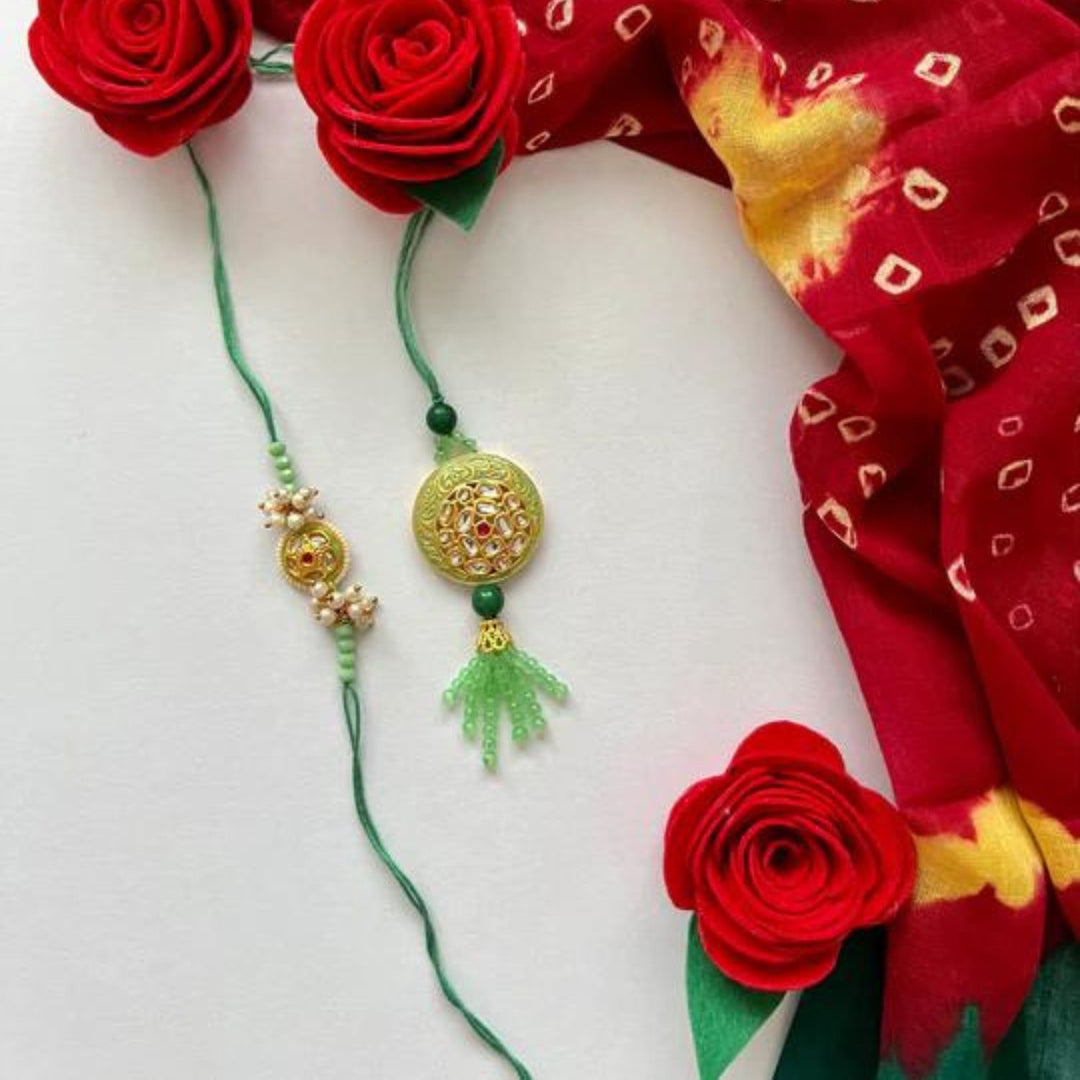 Utsav Kundan Rakhi and Lumba Set | Hand-Crafted | Gorgeous Green