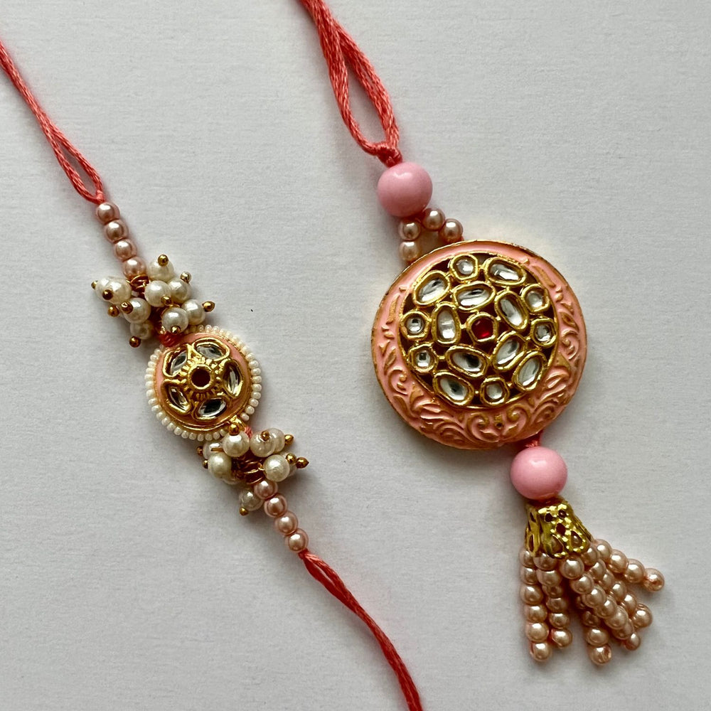 Utsav  Rakhi And Lumba Set | Pearl And Kundan | Hand-Crafted |Pretty Pink