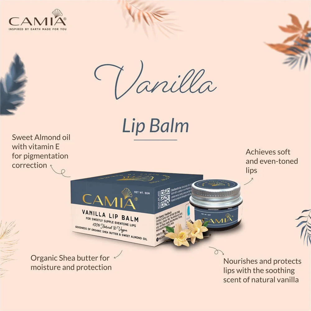 Vanila Lip Balm, Essential Oil infused with Shea Butter, Softens lips, Chapped Lips,  No paraben, No mineral oil,  Everyday use lip balm, restores natural colour of lips, men lip balm, women lip balm