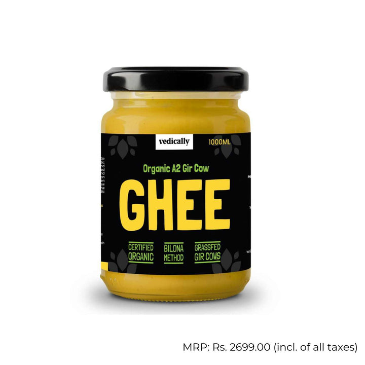 A2 Gir Cow Ghee | Bilona Churning | No Trans Fat | Gluten Free | No GMO | Glass Jar of 1 L