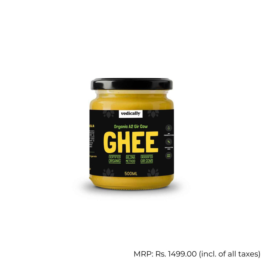 A2 Gir Cow Ghee | Bilona Churning | No Trans Fat | No GMO | Organic | Glass Jar of 500 ML