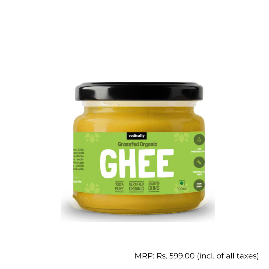 Grass-fed Organic Ghee | Bilona Churn | No Trans Fat | Pure | Organic | Glass Jar of 300 ML