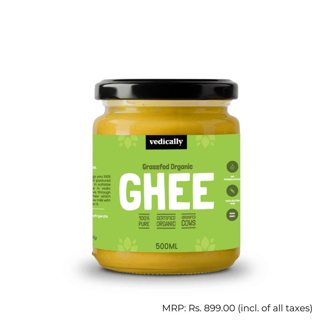 Grass-fed Organic Ghee | Bilona Churn | No Trans Fat | Pure | Organic | Glass Jar of 500 ML