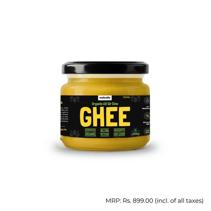 A2 Gir Cow Ghee | Bilona Churning | No Trans Fat | No GMO | Organic | Glass Jar of 300 ML