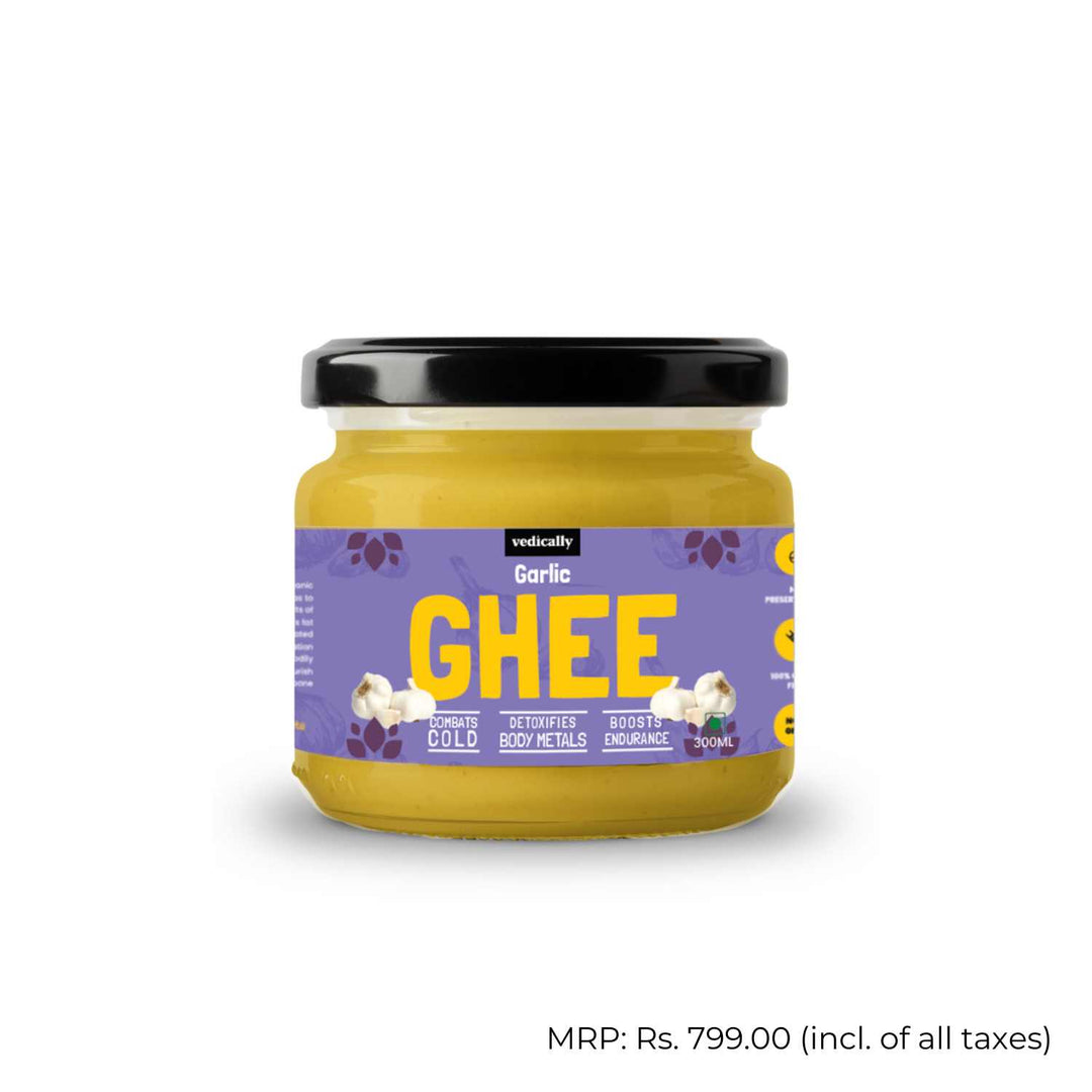 Garlic Ghee | Bilona Churn | Direct From Farm | Zero Trans Fat | Glass Jar of 300 ML