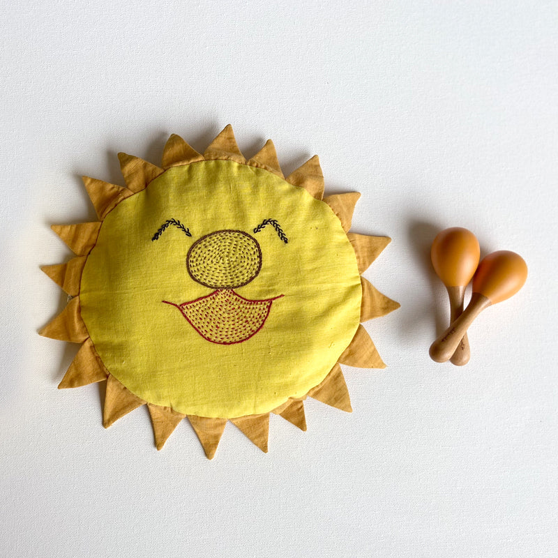 Sun Shape Pillow And Maracas Toy | Sustainable | Newborn Baby Gift Set Of 3