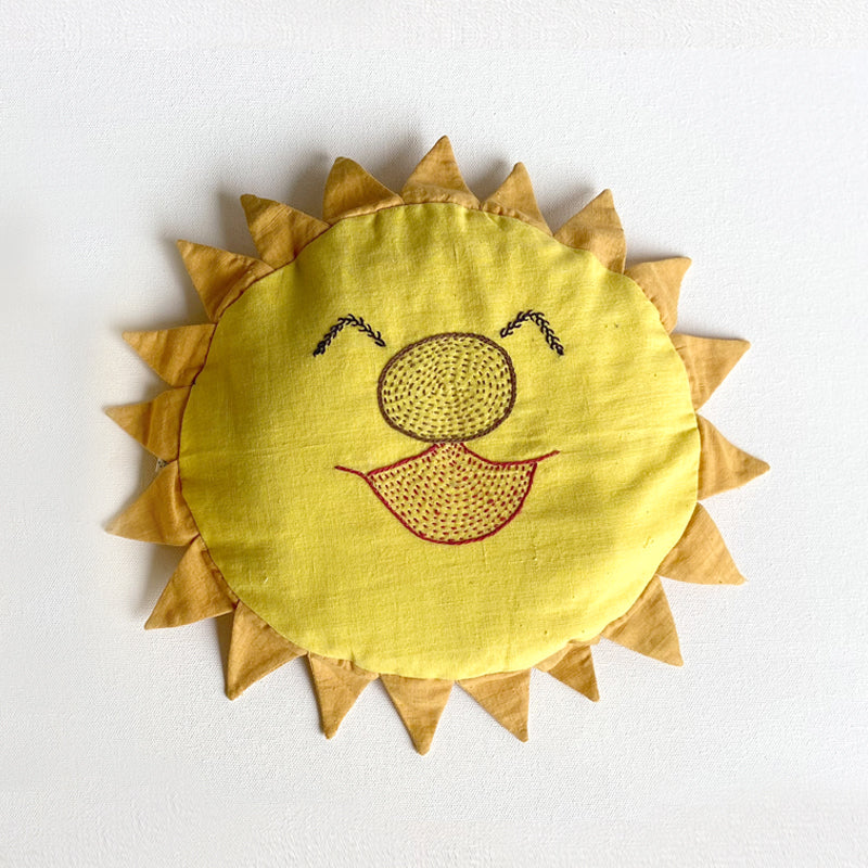 Sun Shaped & Mustard Seed Filled Pillow | Organic Cotton | Hand-Embroidered