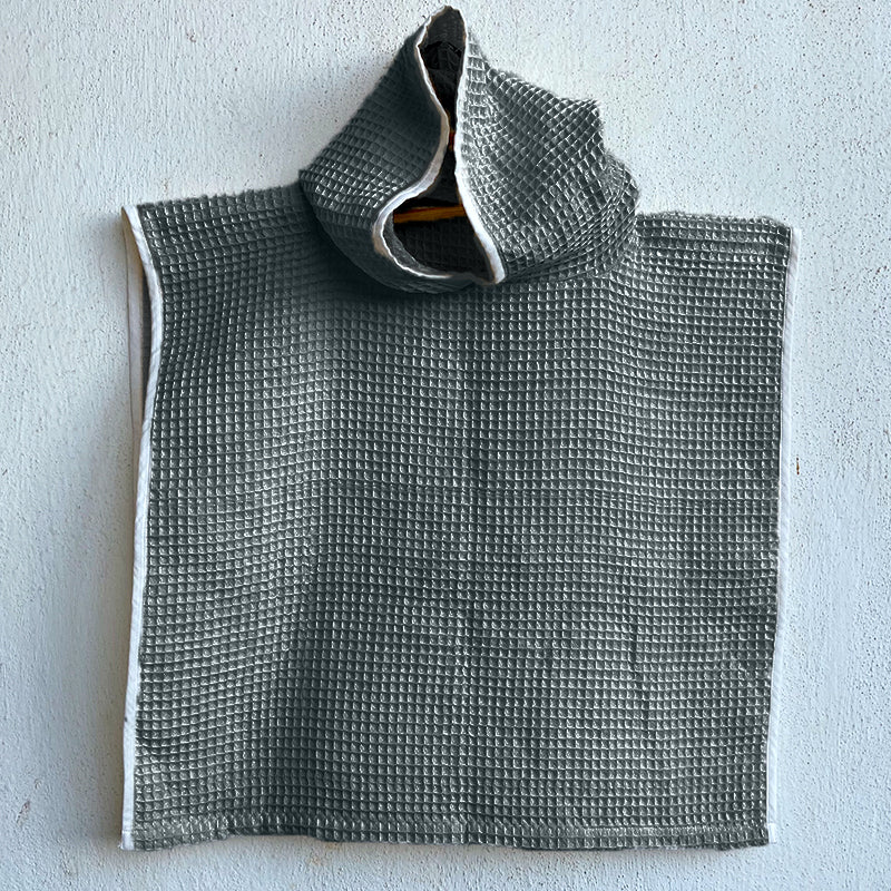 Waffle Hooded Poncho Towel For Kids | Sustainable | Organic Cotton | Grey