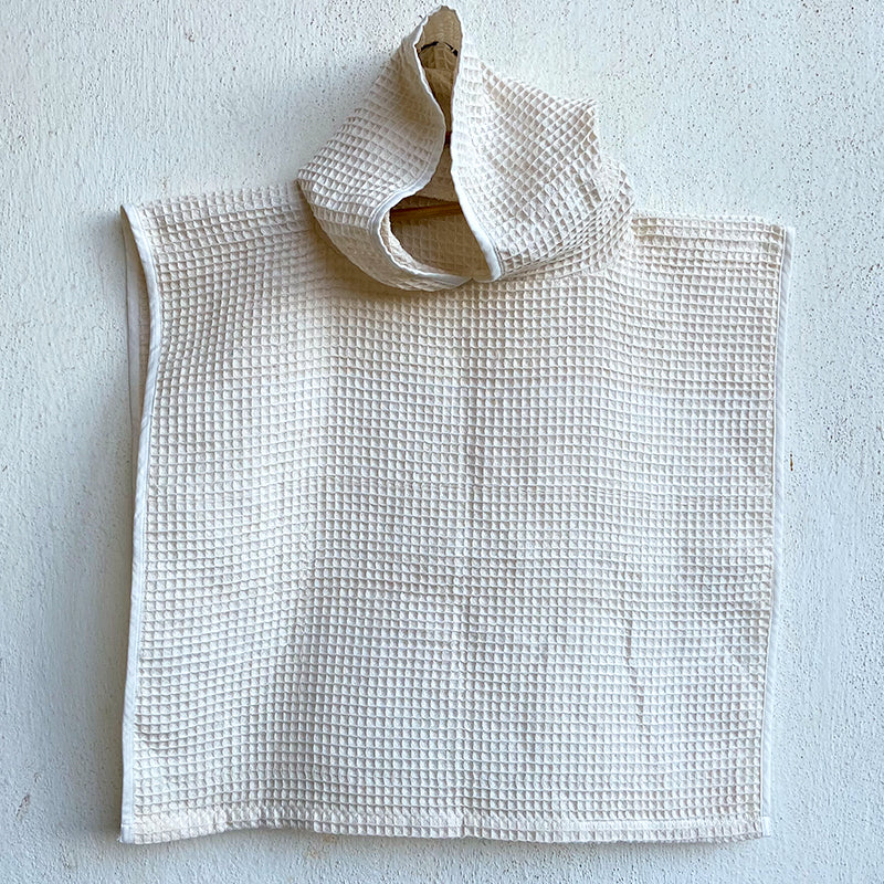 Waffle Hooded Poncho Towel For Kids | Sustainable | Organic Cotton | Off-White