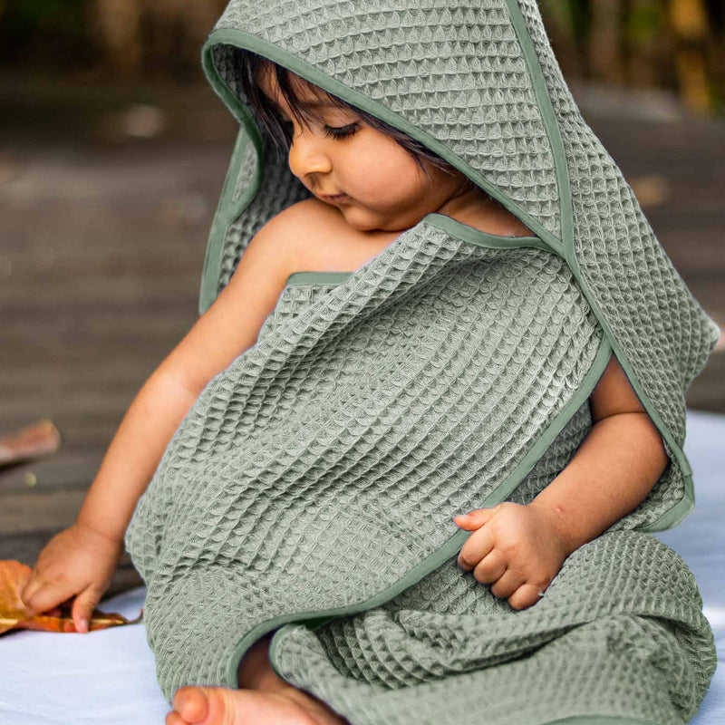 Waffle Hooded Towel Set For Kids | Sustainable | Organic Cotton | Mint Green