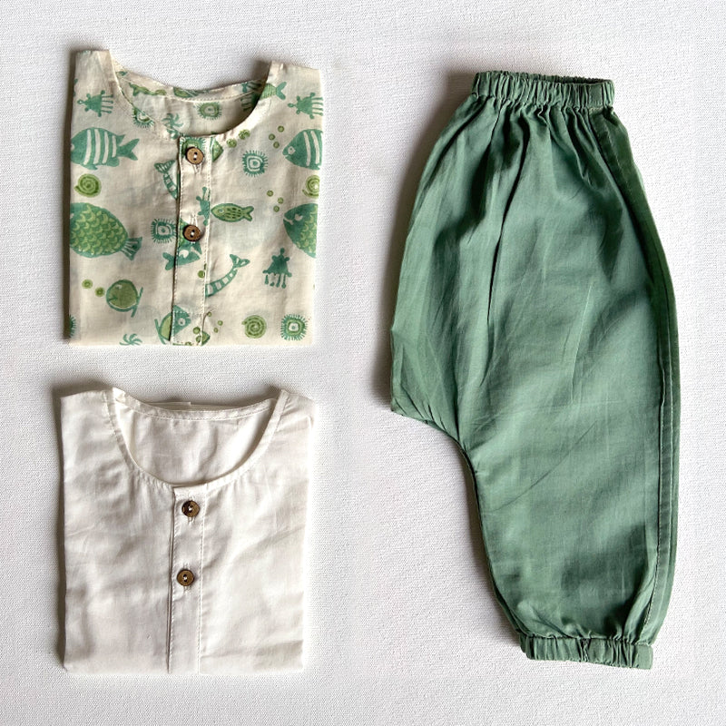 Sustainable Organic Cotton Kurta Pant Set For Kids | Pack of 3 | Unisex Wear