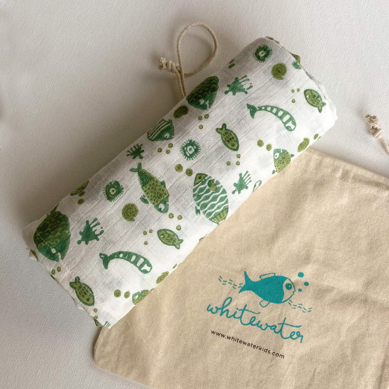 Mint Green Swaddle Blanket For Baby | Organic Cotton | Hand-Block Print