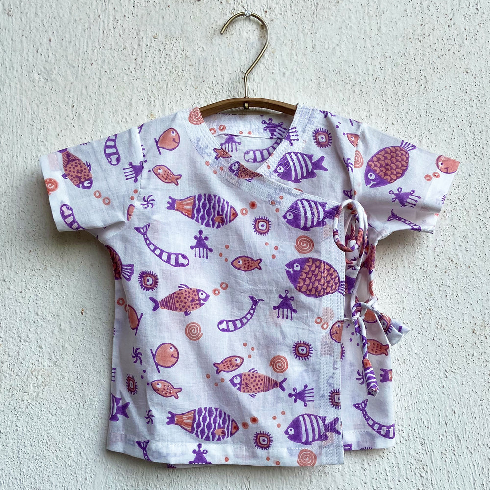 Fish Print Kurta With  Peach Pants for Infants | Sustainable Organic Cotton