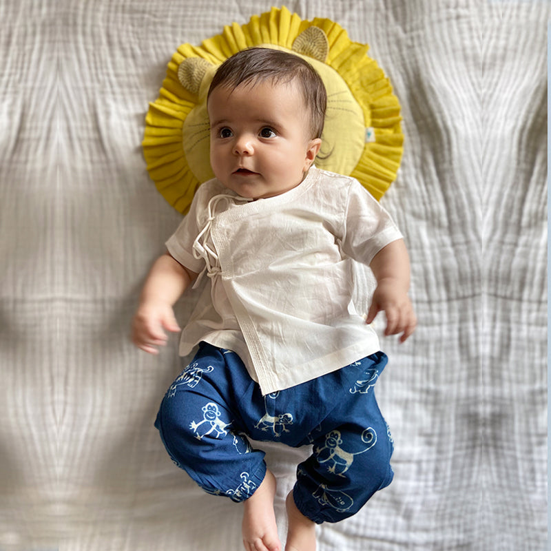 Organic Cotton Tops & Pant Set For Infants | Unisex | Indigo & White | Pack of 3