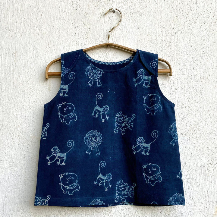 Ecru and Indigo Tops for Kids | Hand-block Printed Organic Cotton | Pack Of 2