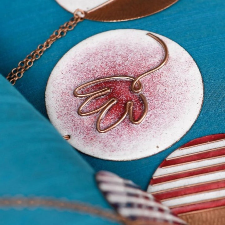 Lotus Bloom Copper Enamel Pendant Necklace | Hand-crafted | Pink